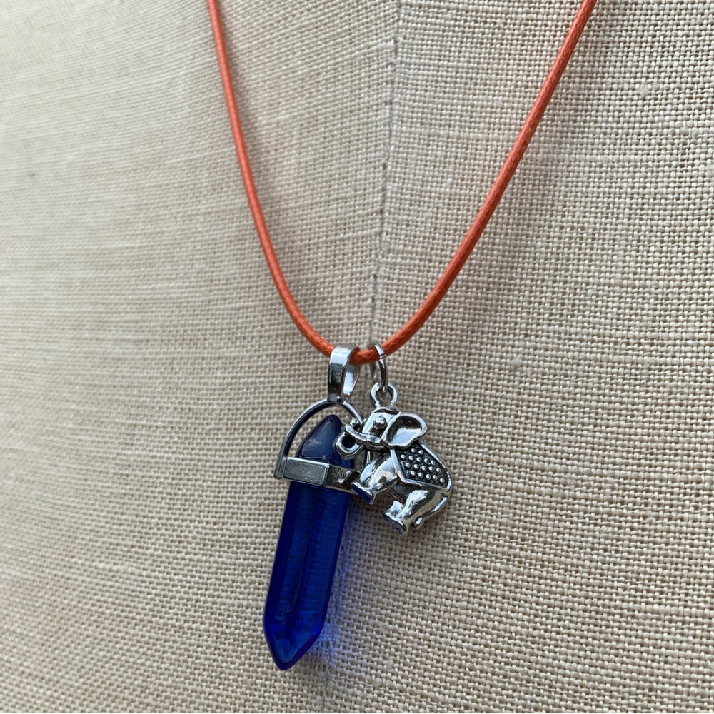 Handmade Cobalt Blue Resin Crystal Amulet Necklace & Elephant Charm - Picture 8 of 8